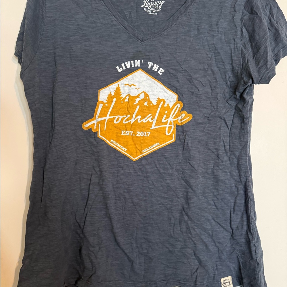 Legacy Women's Blue Tee with Orange Graphic